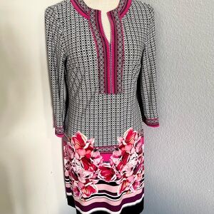 Womens New York & Company Black and Pink Patterned Dress